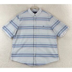 Vineyard Vines‎ Blue Stripe Slim Fit Tucker Button-Up Shirt Mens Short Sleeve XL